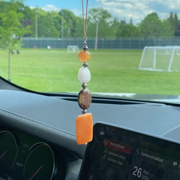 2/20$, Orange Pink Crystal Stone Lucky Charm / Car Rearview Mirror Charm - Picture 3 of 13